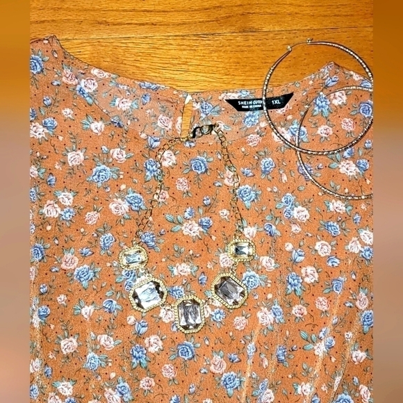 Shein Curve Floral Print Lanter Sleeve Ruffle Hem Dress - Picture 6 of 11